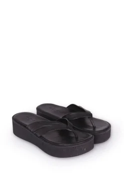 Ada, black leather flip-flops