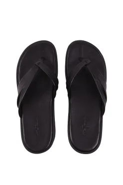 Ada, black leather flip-flops