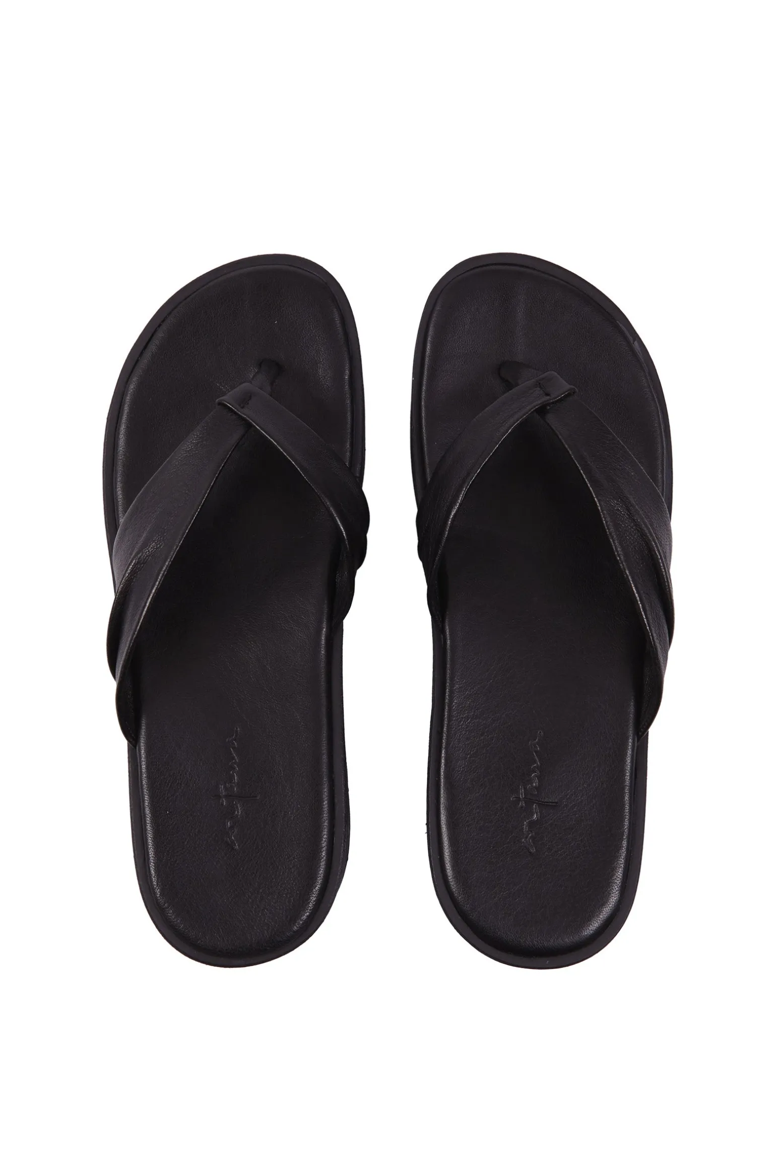 Ada, black leather flip-flops