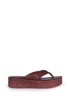 Ada, burgundy leather flip-flops