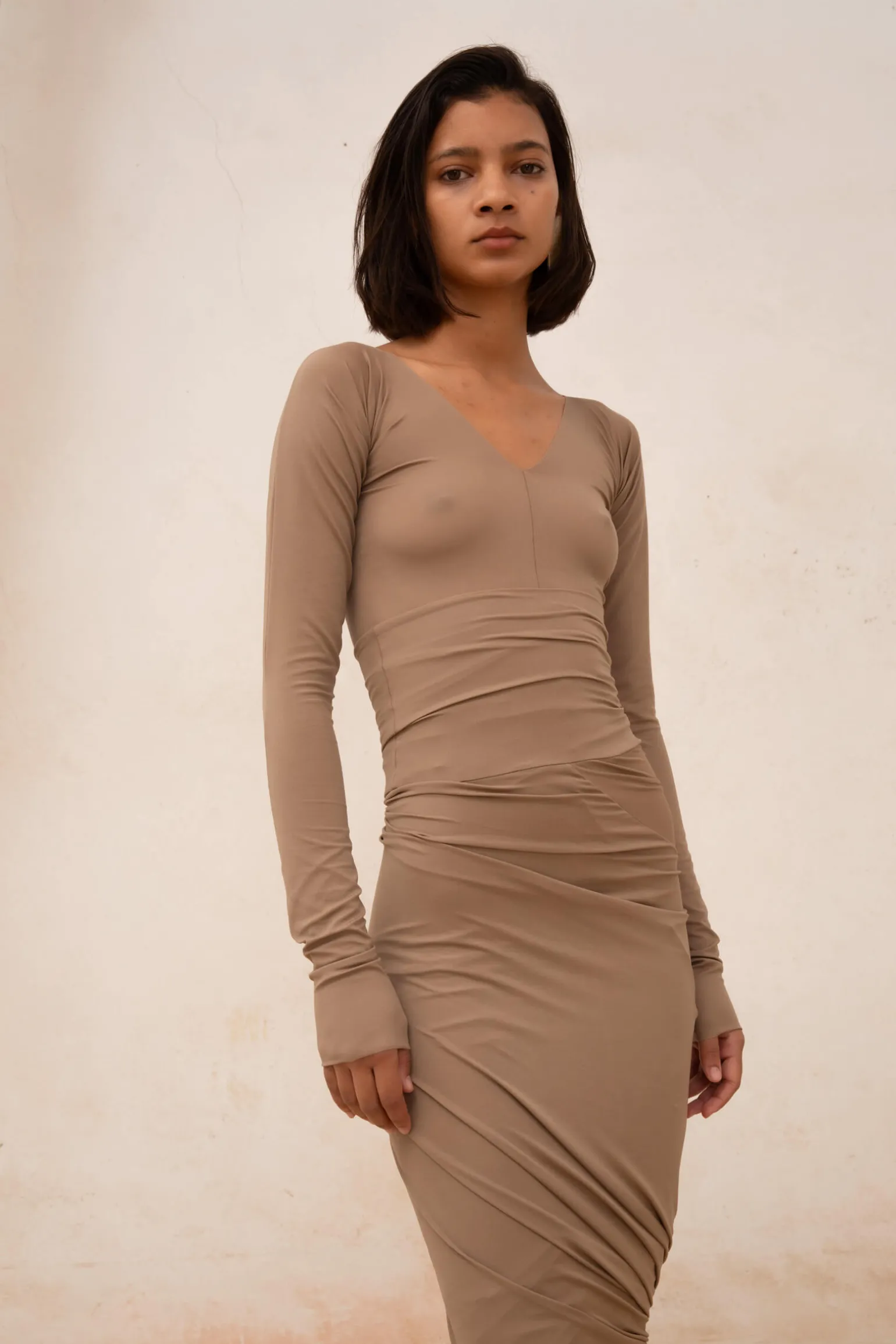 Alice, cocoa top in stretch cupro