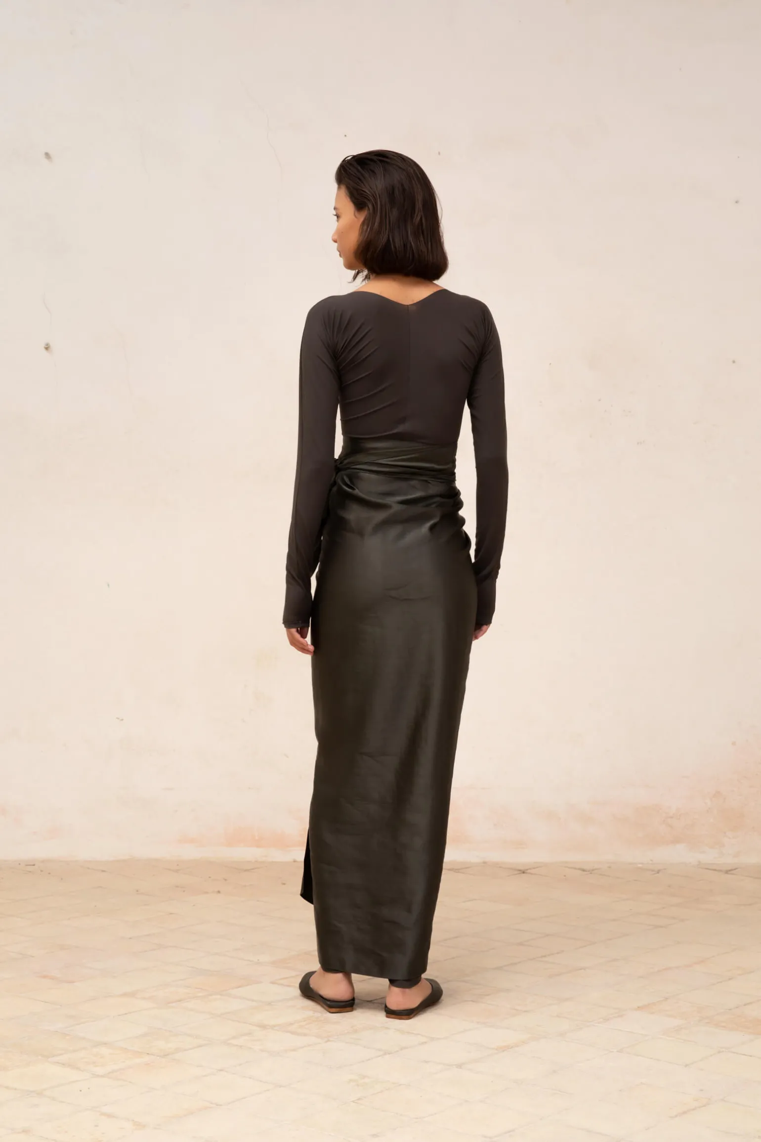 Alice, graphite stretch cupro top