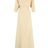 Amelia, long beige linen and silk dress