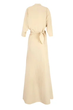 Amelia, long beige linen and silk dress