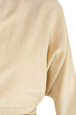 Amelia, long beige linen and silk dress