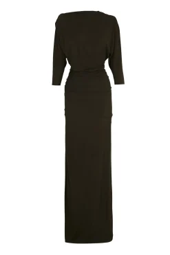 Anghela, dark green draped dress