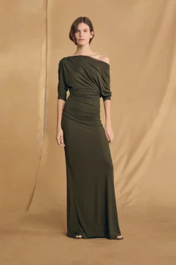 Anghela, dark green draped dress