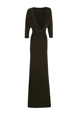 Anghela, dark green draped dress