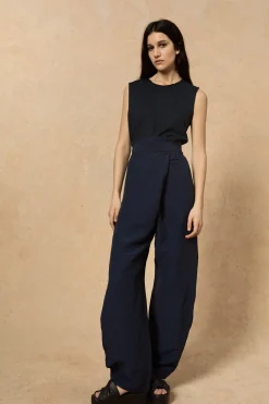 Arco, deep blue linen and cupro pants