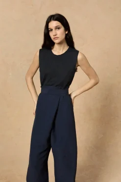 Arco, deep blue linen and cupro pants