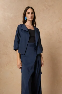 Arco, jacket in deep blue linen and cupro