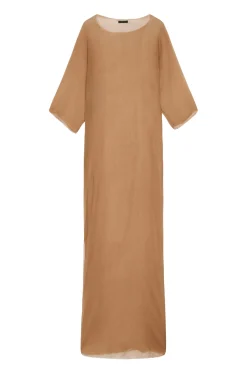 Aurora, long dress in bronze silk bambula
