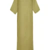 Aurora, long dress in pistachio silk bambula