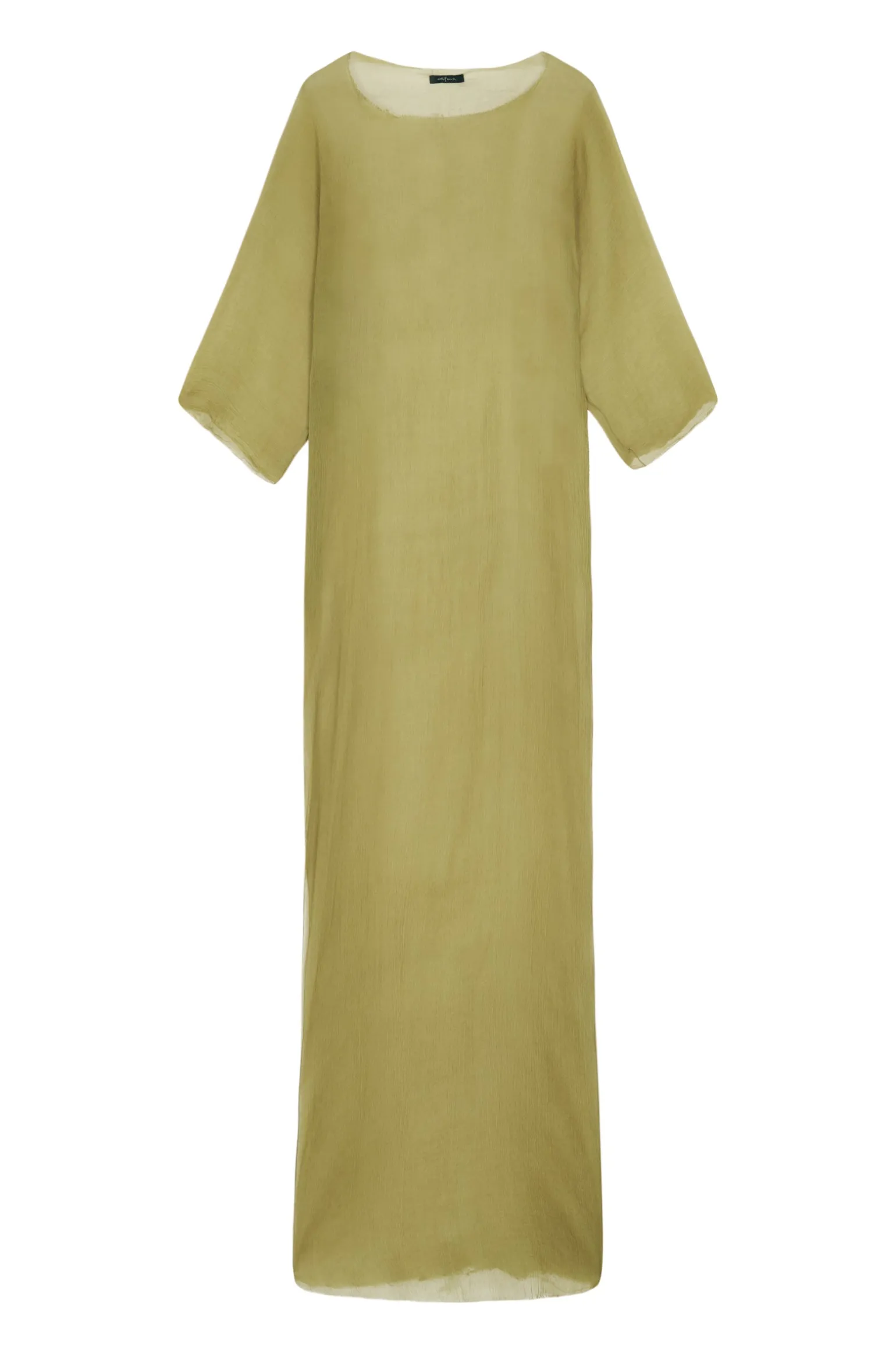 Aurora, long dress in pistachio silk bambula