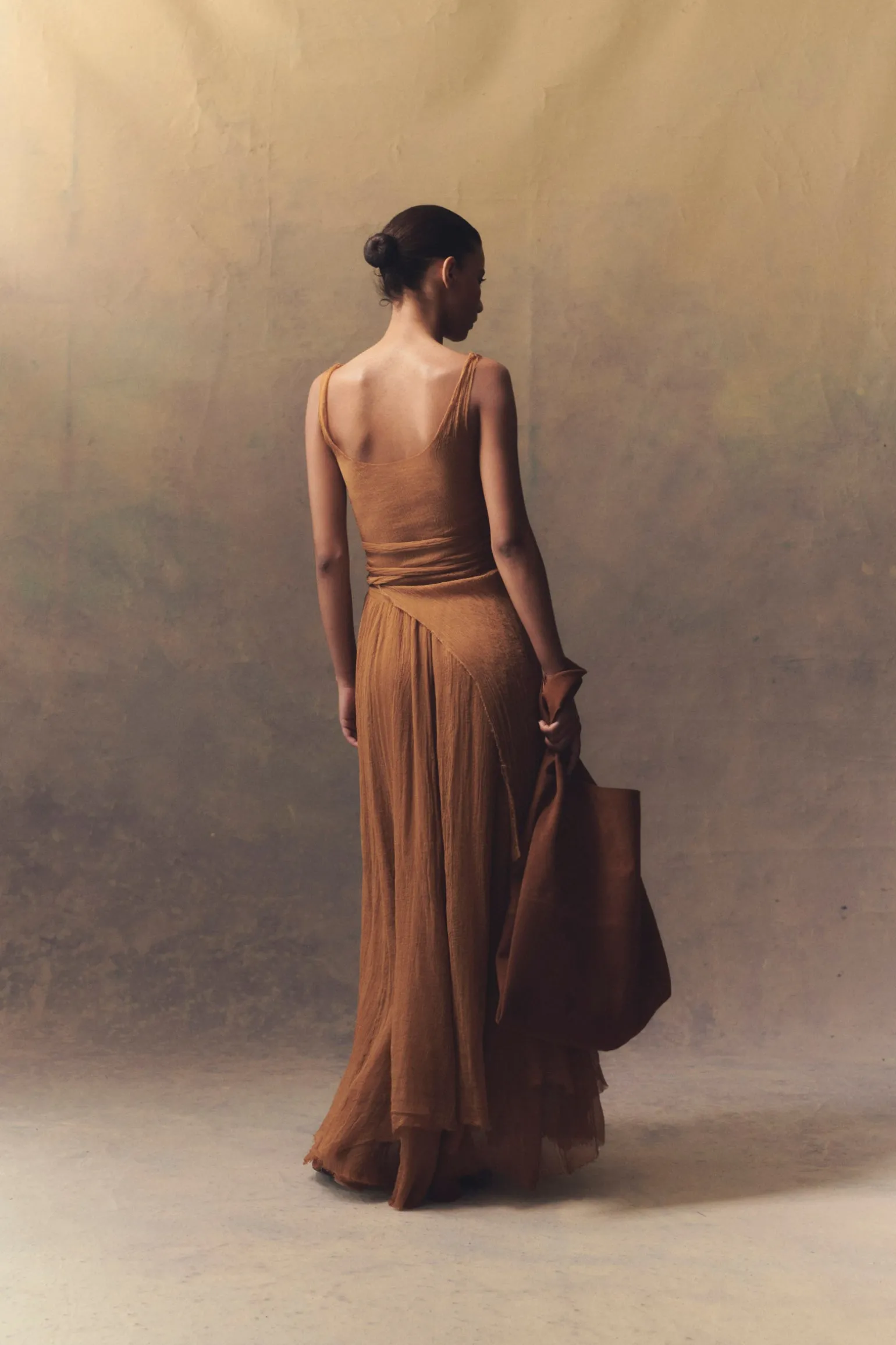 Aurora, long skirt in bronze silk bambula