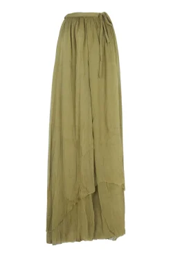 Aurora, long skirt in pistachio silk bambula