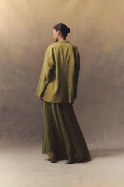 Aurora, long skirt in pistachio silk bambula