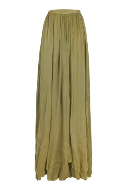 Aurora, long skirt in pistachio silk bambula