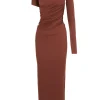 Babar, asymmetrical dress in garnet stretch cupro