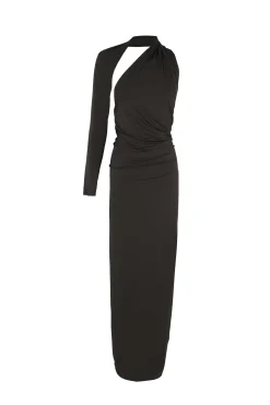Babar, asymmetrical dress in graphite stretch cupro
