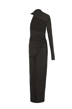 Babar, asymmetrical dress in graphite stretch cupro
