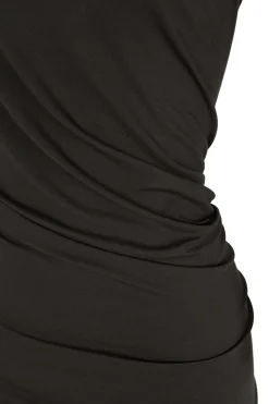 Babar, asymmetrical dress in graphite stretch cupro
