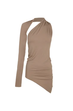 Babar, asymmetrical top in cocoa stretch cupro