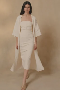 Bambina, long coat in ivory linen