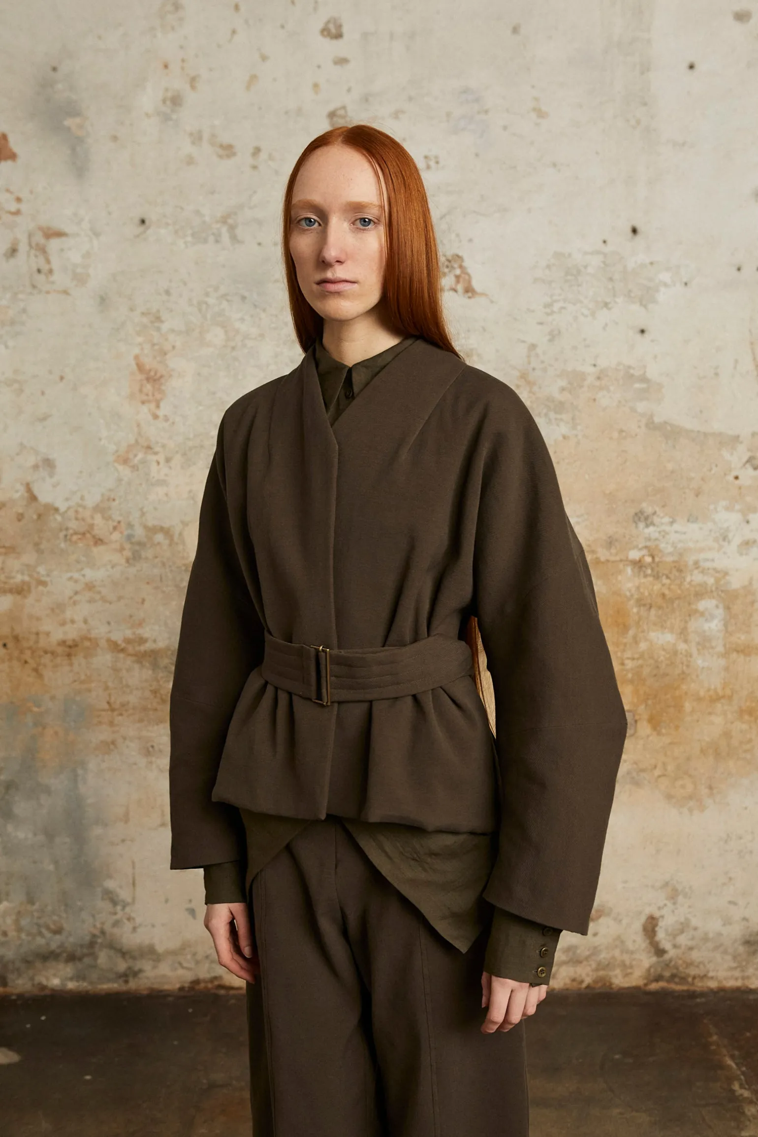 Bawa, brown jacket with belt