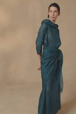 Blues, Tokyo print dress in ramie