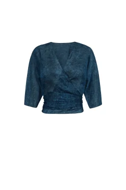 Blues, tokyo print ramie top