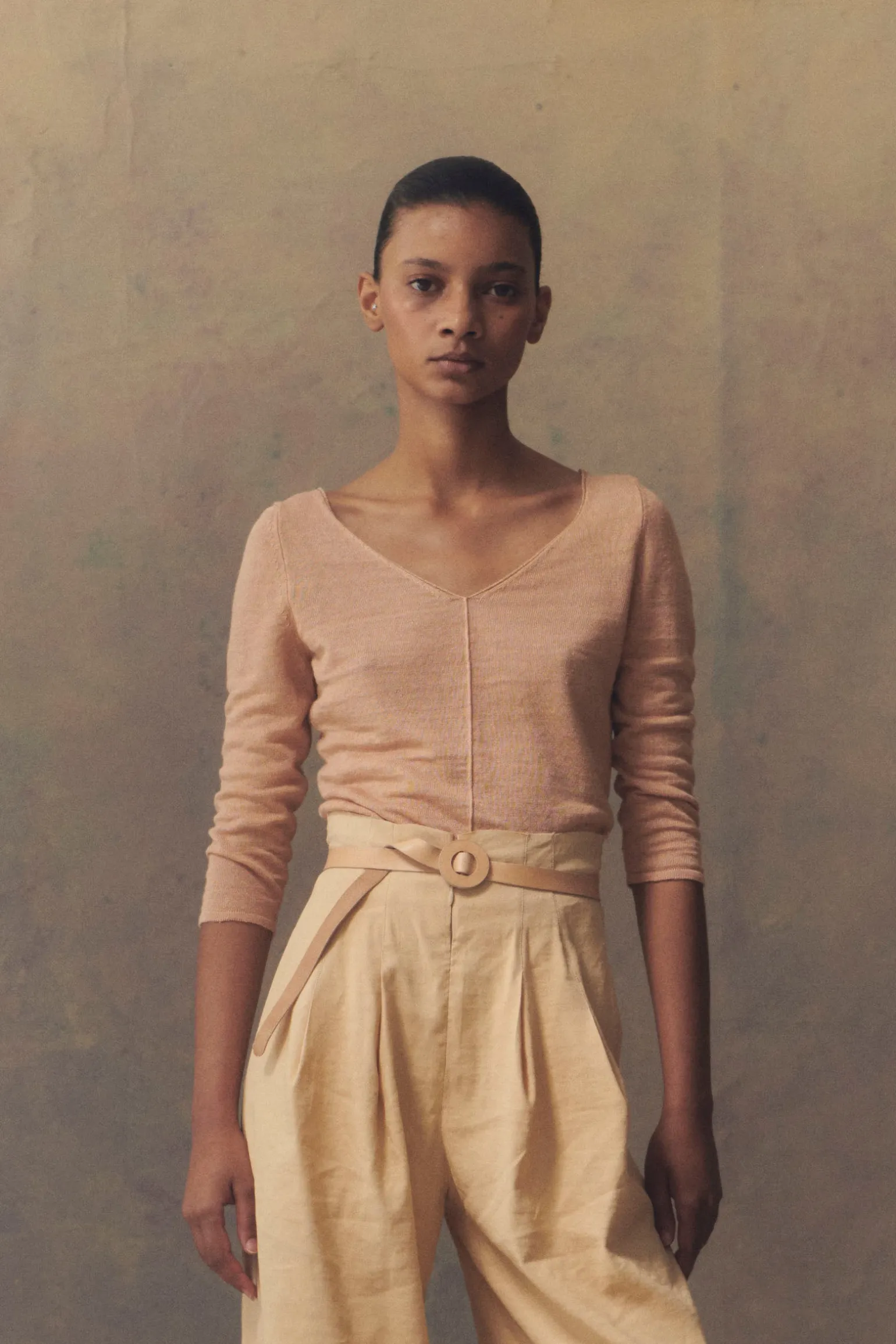 Botanica, light peach linen knit sweater