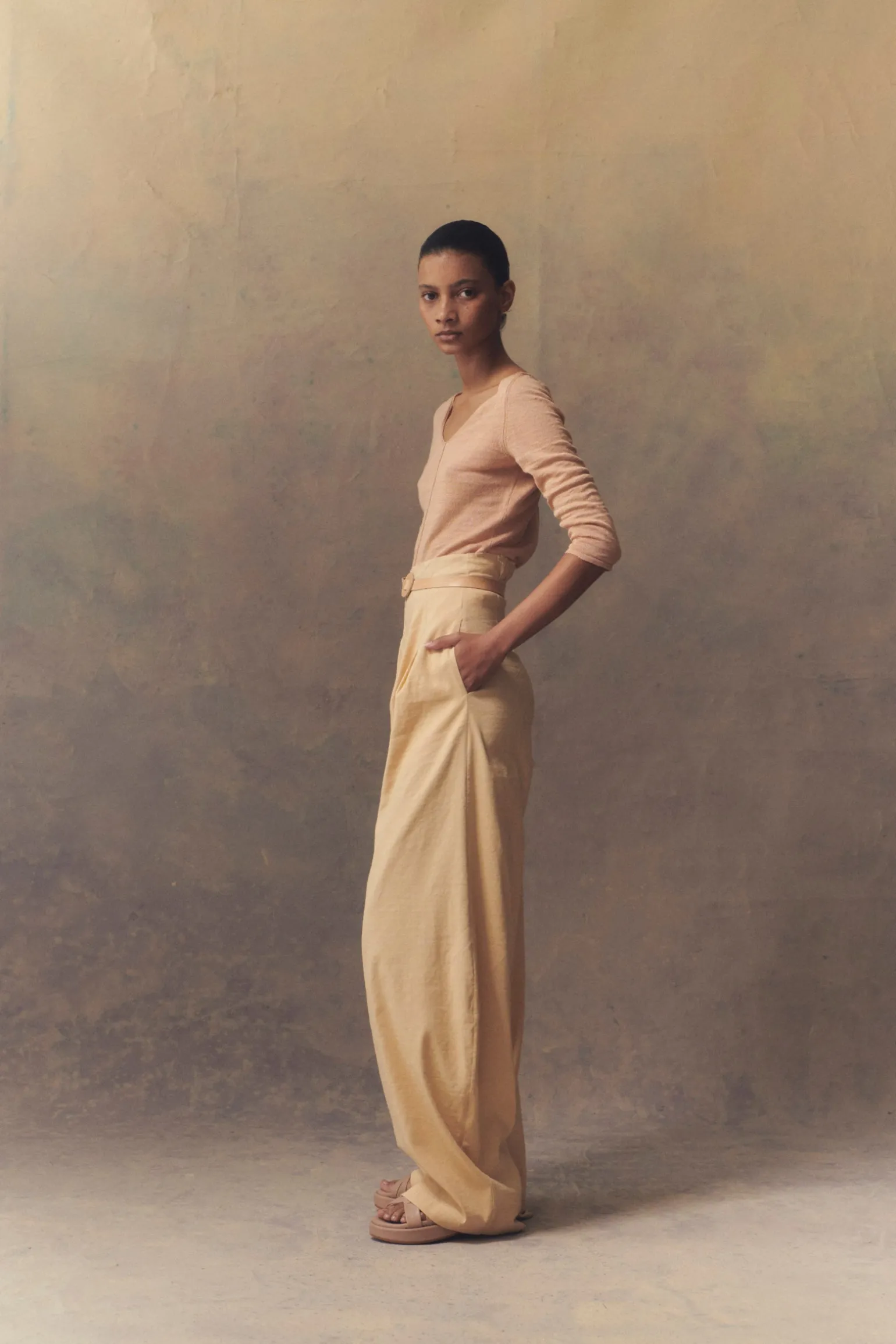 Botanica, light peach linen knit sweater