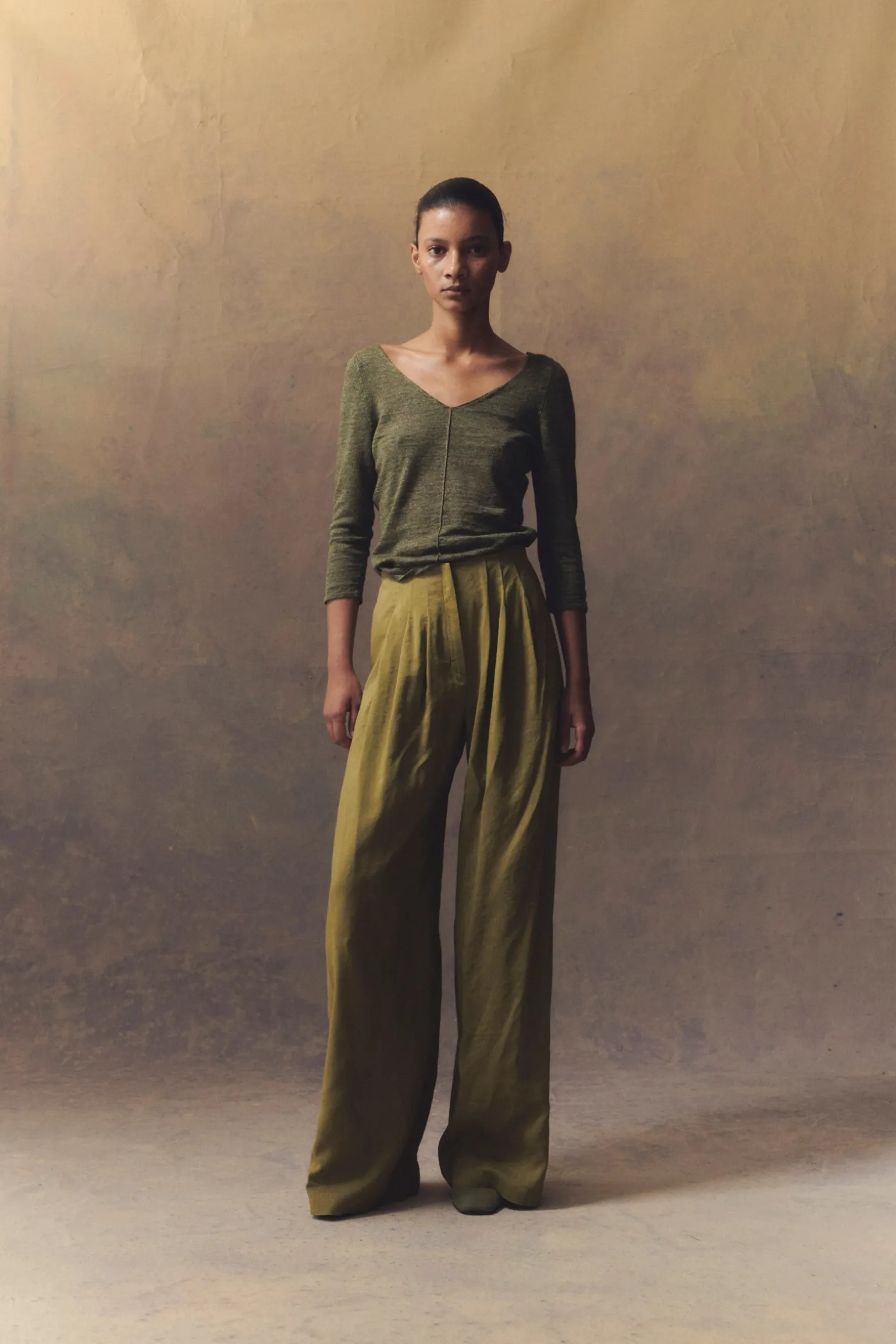 Botanica, melange green linen knit sweater