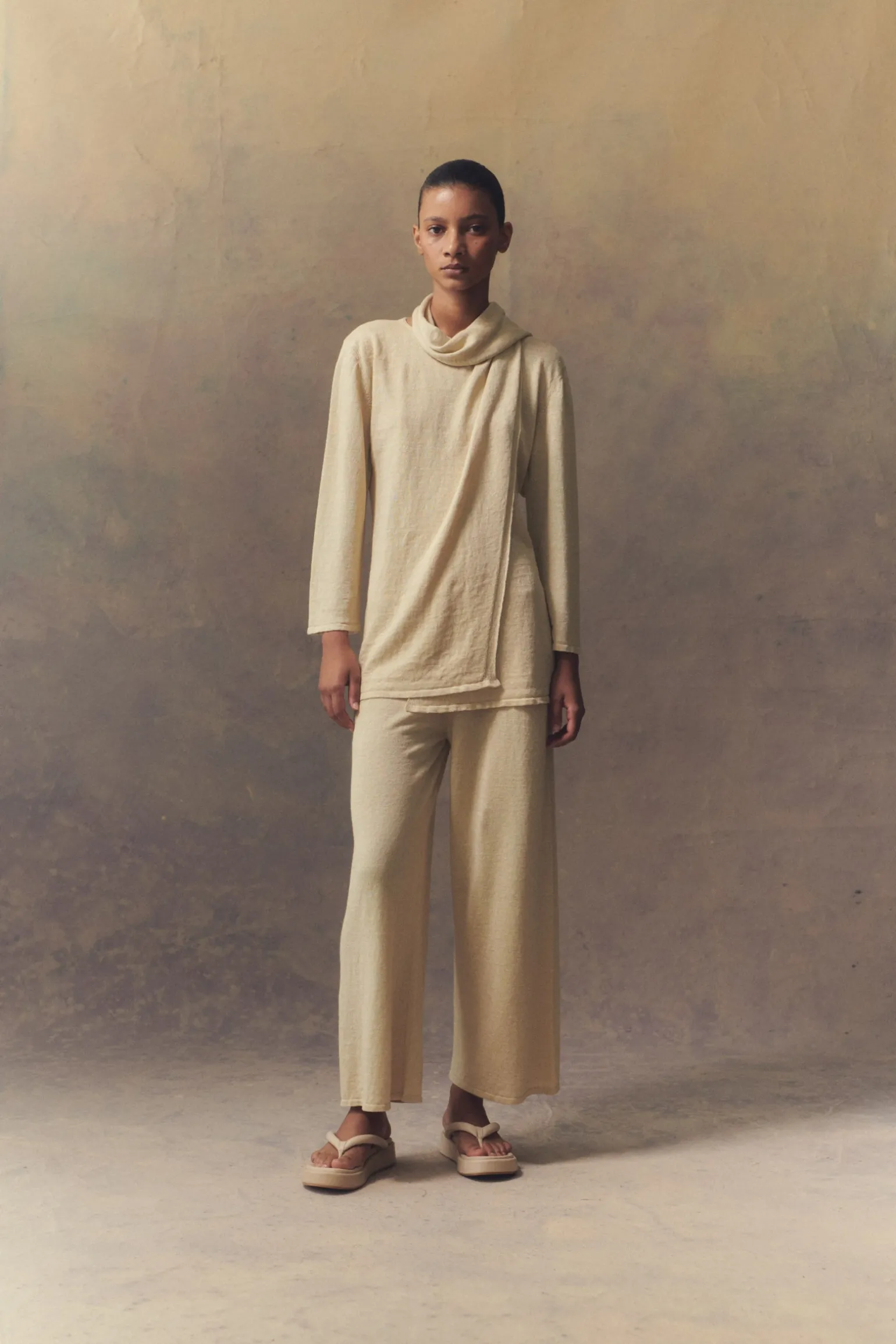 Botanica, mink linen knit wrap top
