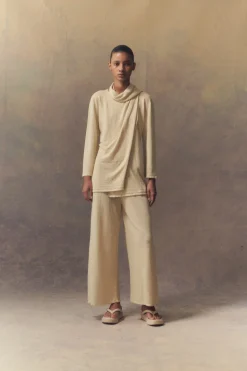 Botanica, mink linen knit wrap top