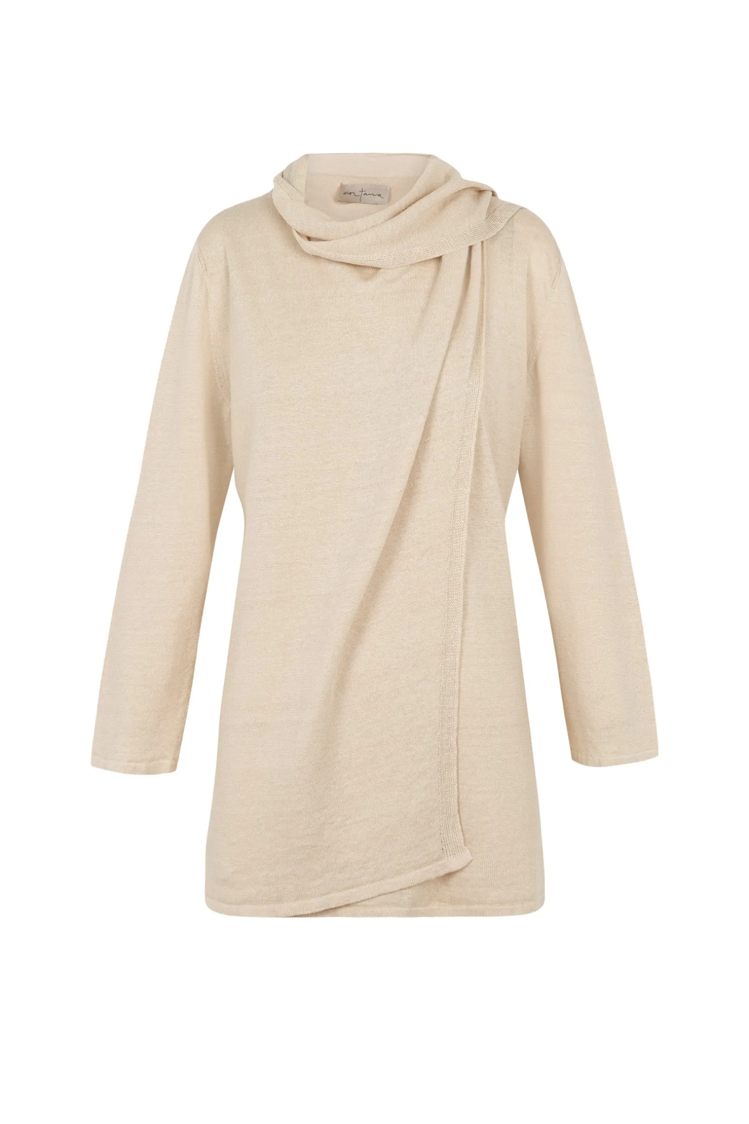 Botanica, wrap top in ecru linen knit