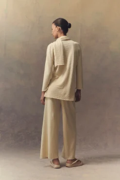 Botanica, wrap top in ecru linen knit