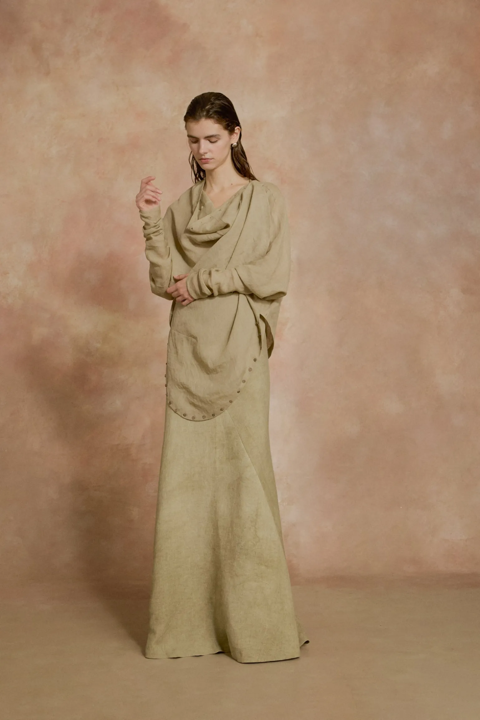 Cali, fade green linen skirt