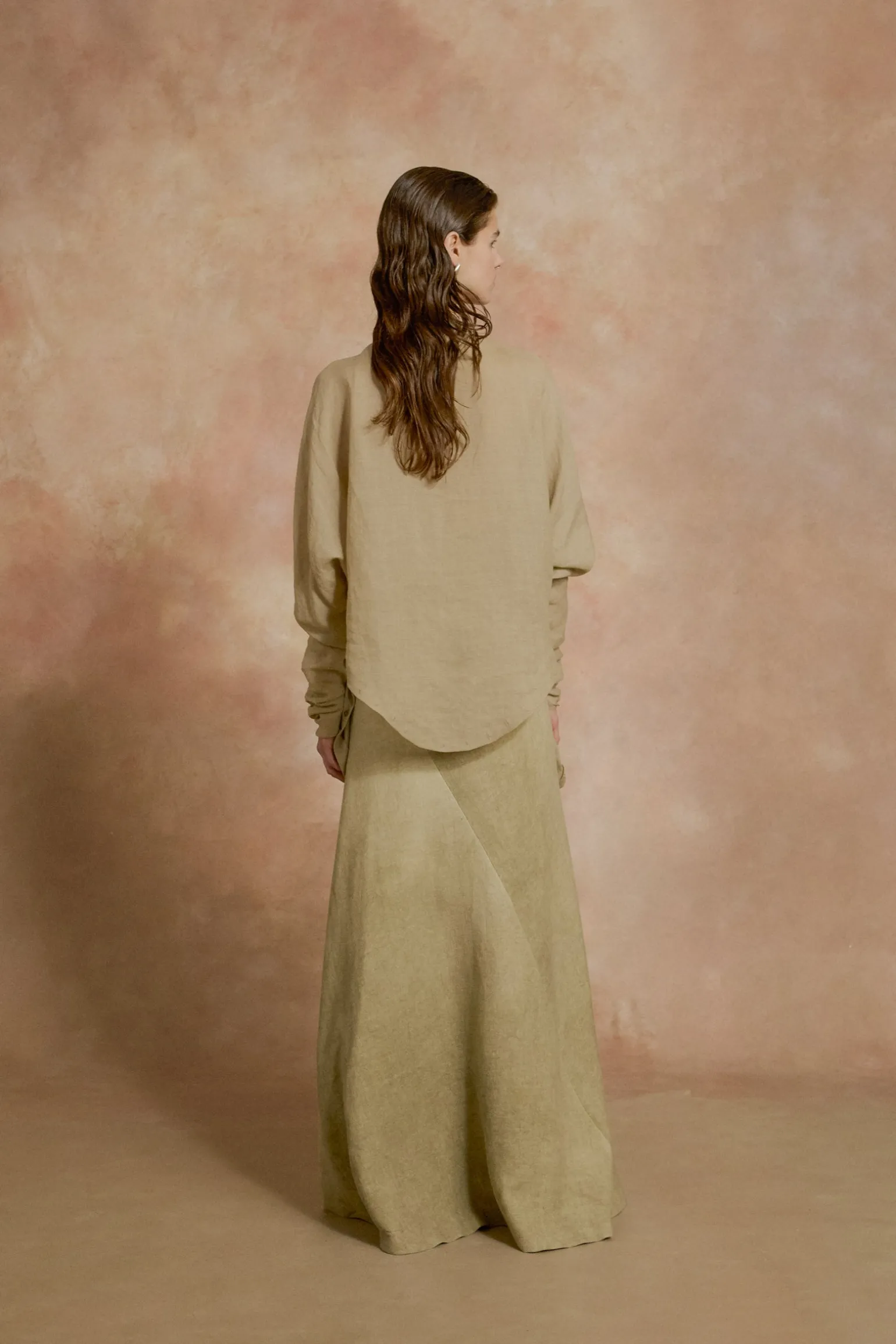 Cali, fade green linen skirt
