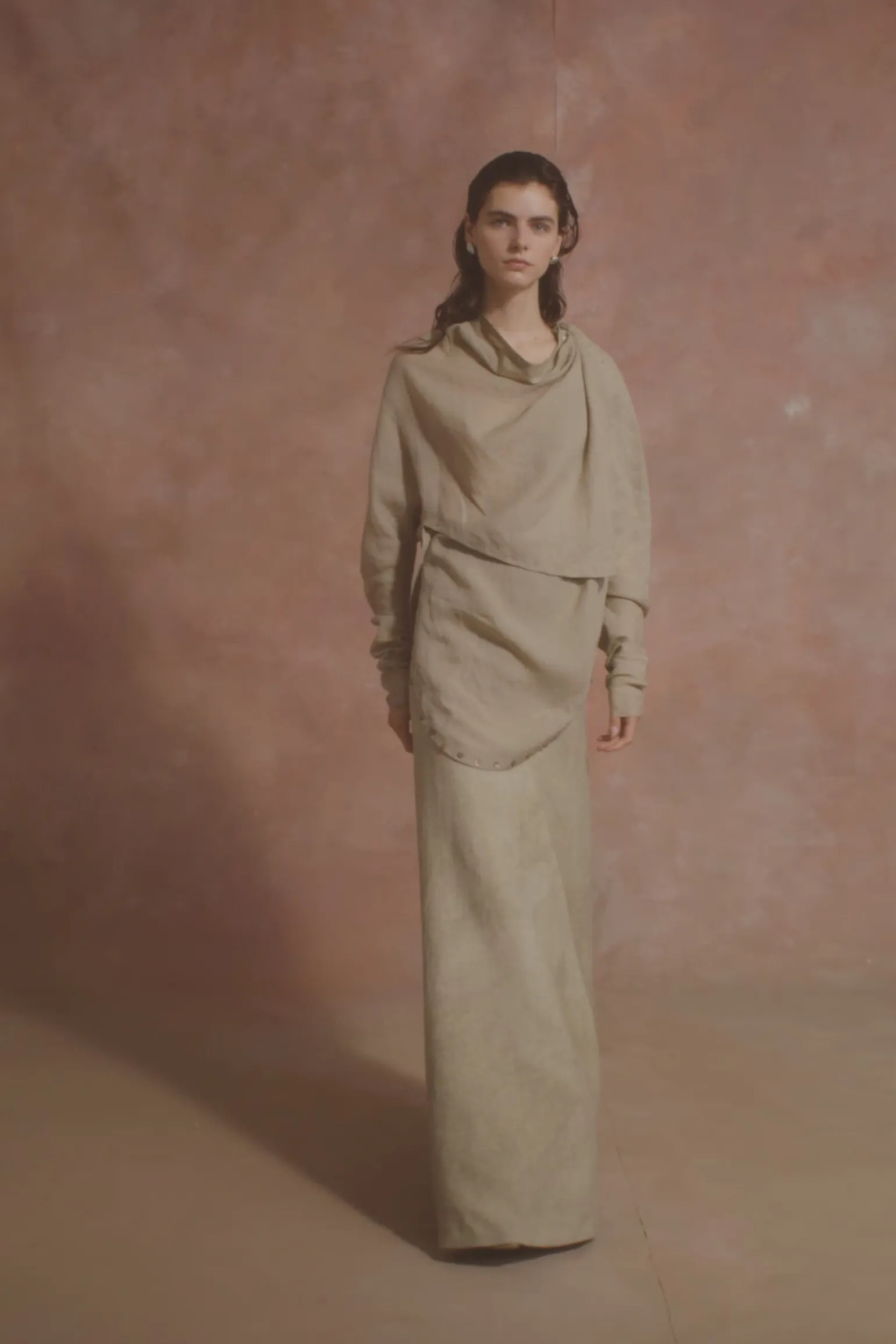 Cali, fade green linen skirt