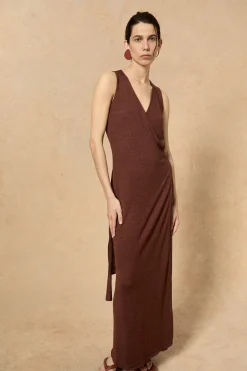 Canton, maroon knit wrap dress