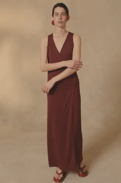 Canton, maroon knit wrap dress
