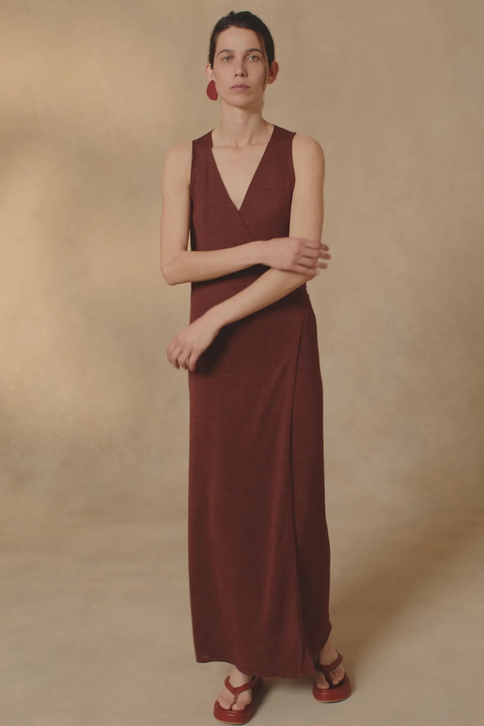 Canton, maroon knit wrap dress