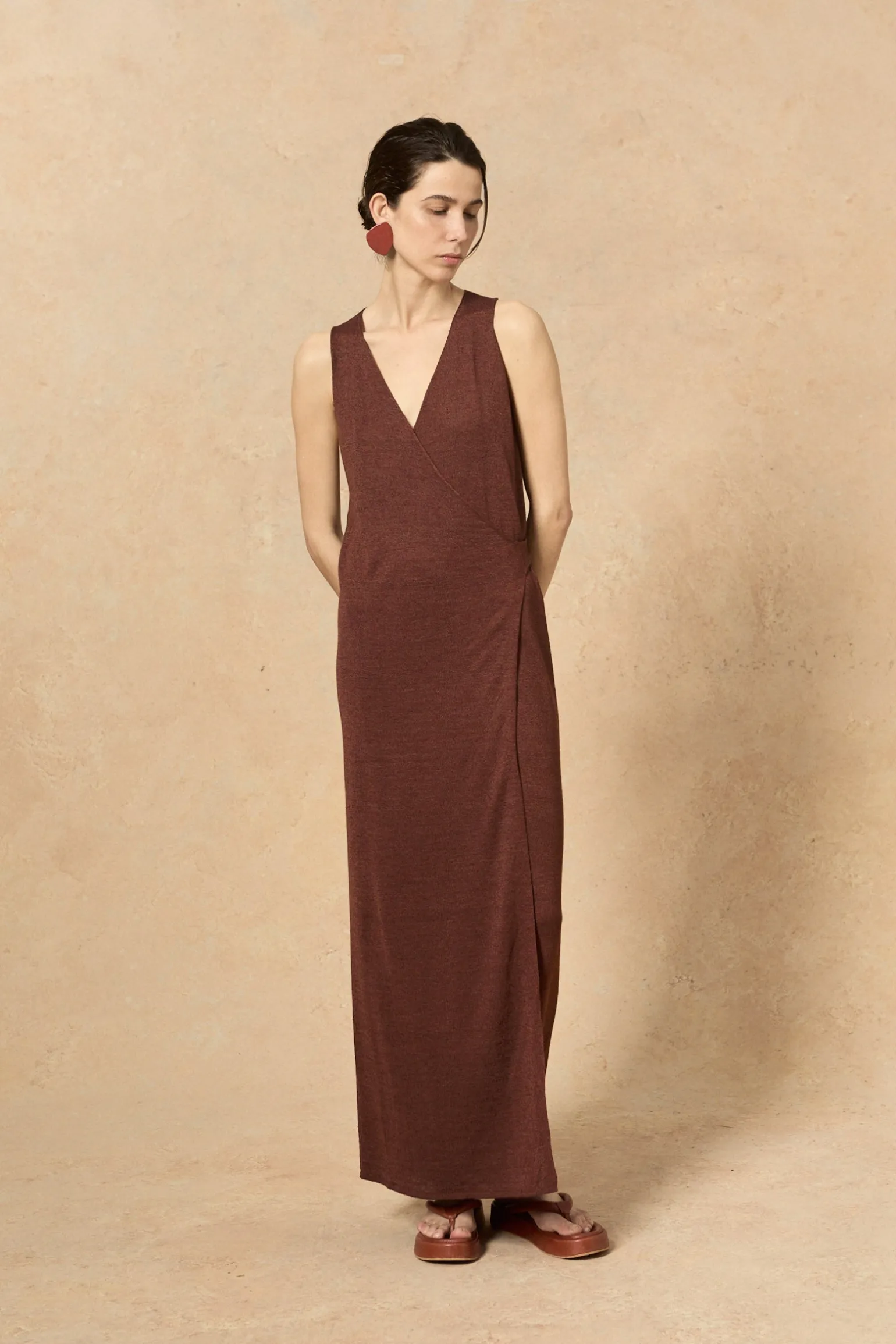 Canton, maroon knit wrap dress