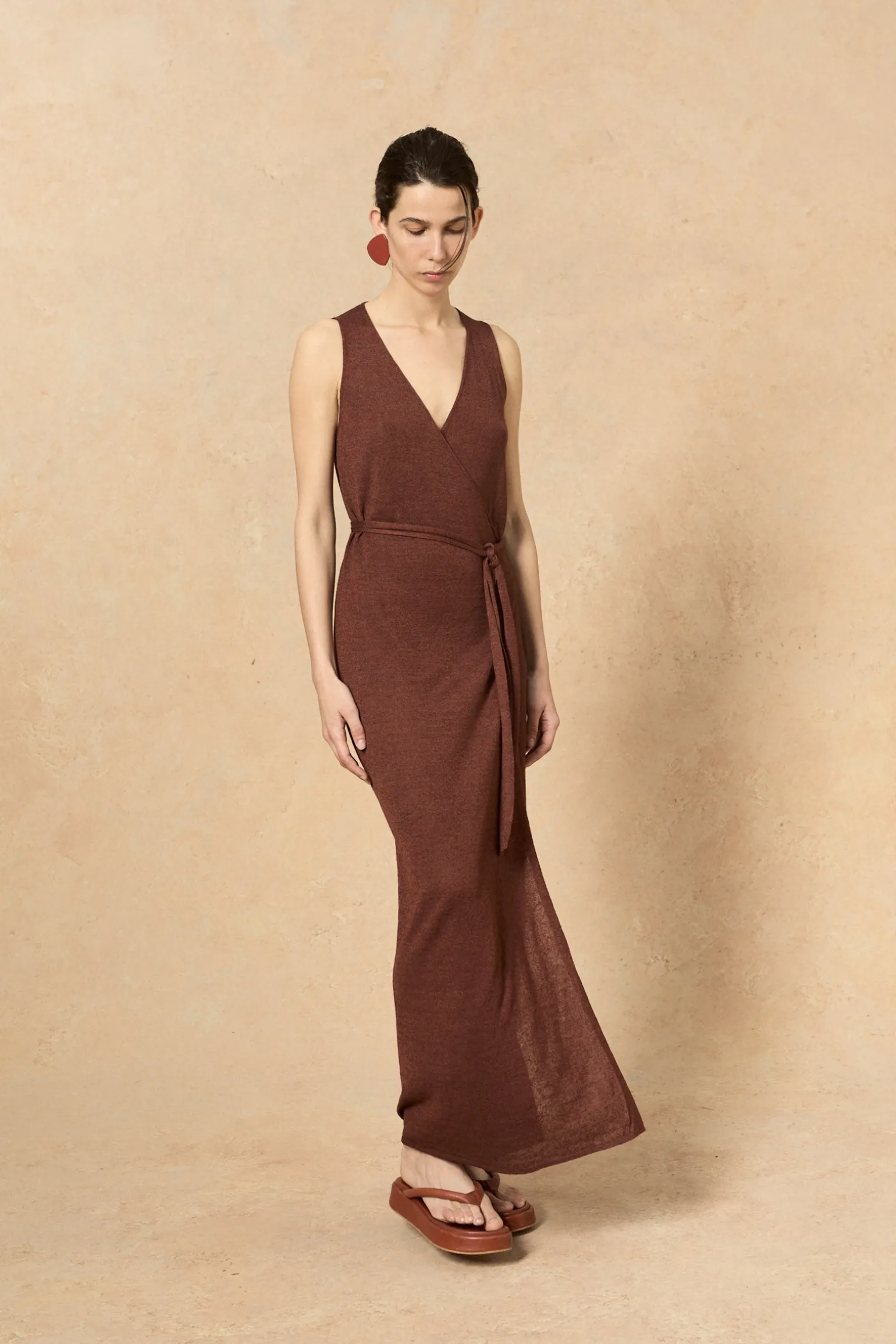 Canton, maroon knit wrap dress