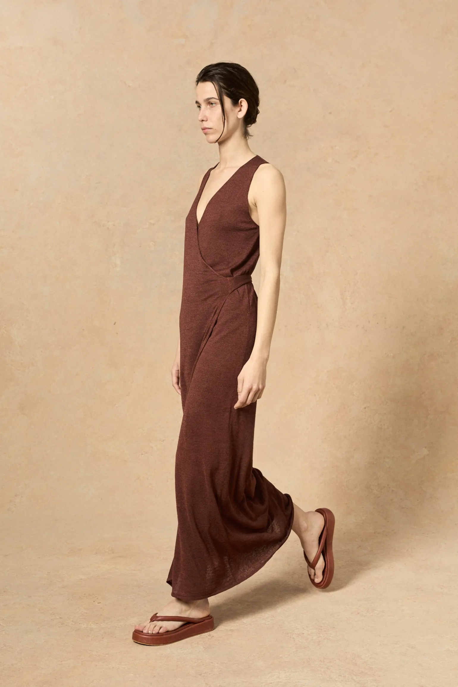 Canton, maroon knit wrap dress