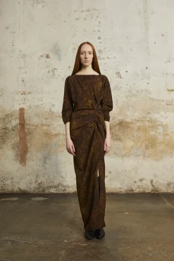 Carey, long animal print silk dress
