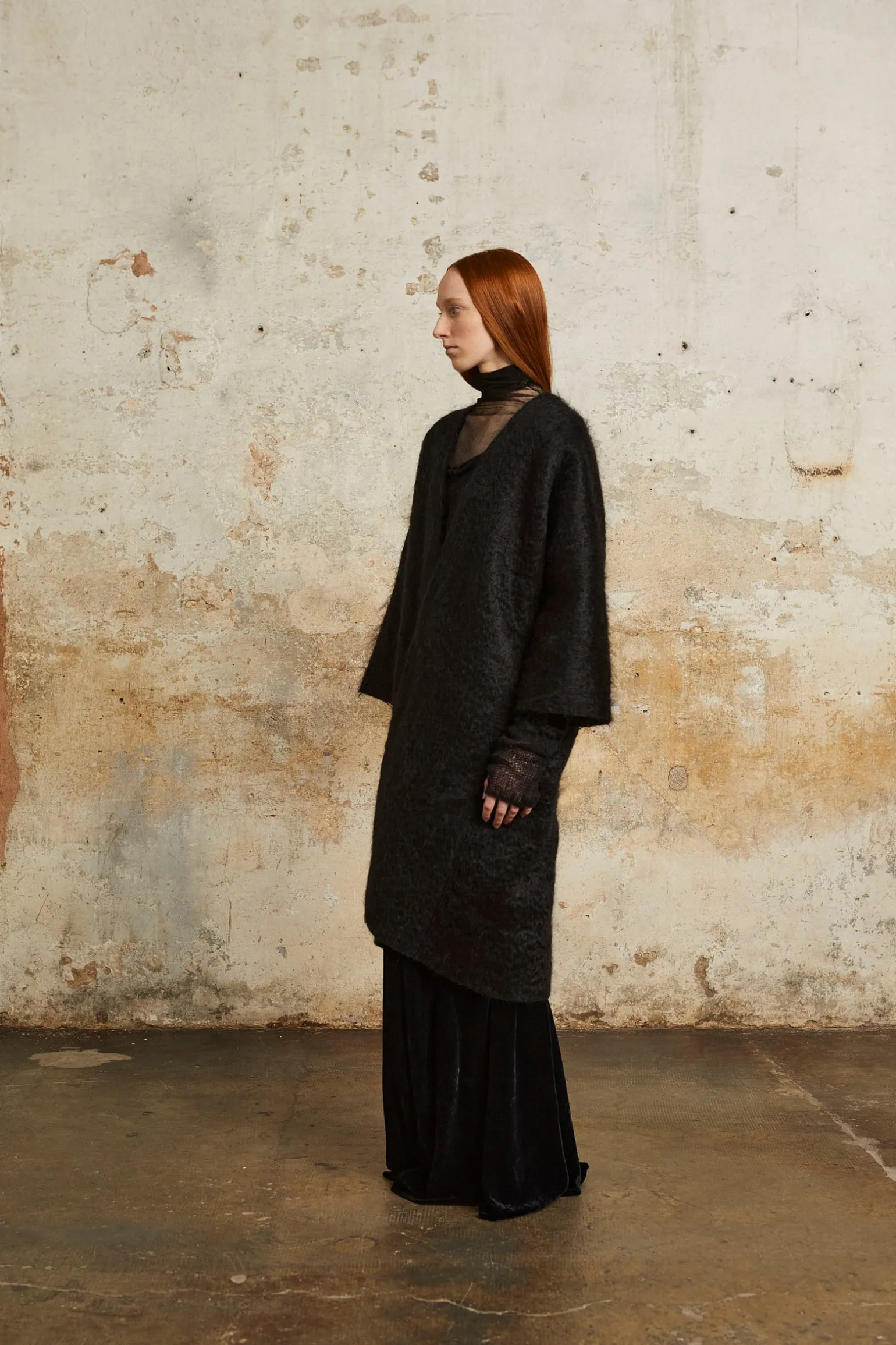 Ciel, long black mohair jacket