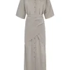 Cleo, green striped linen and silk dress